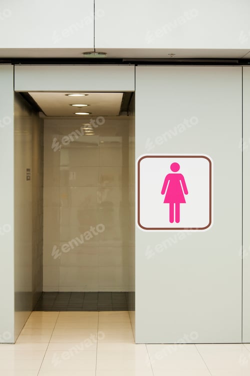Preview: Ladies' public toilet bathroom entrance.