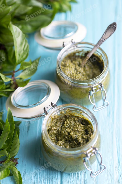 Preview: jars of pesto sauce