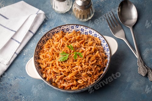 Preview: Traditional delicious Turkish dish, barley noodle pilaf (Turkish name; Arpa sehriye pilavi)