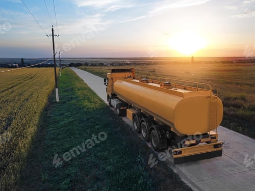 Preview: Modern truck on country road. Space for text