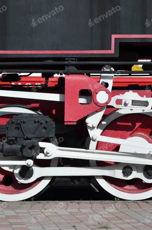 Preview: Wheels of the old black steam locomotive of Soviet times