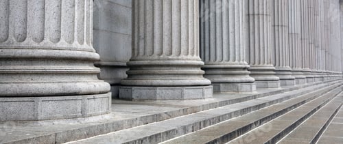 Preview: Stone colonnade and stairs detail. Classical pillars row in a building facade