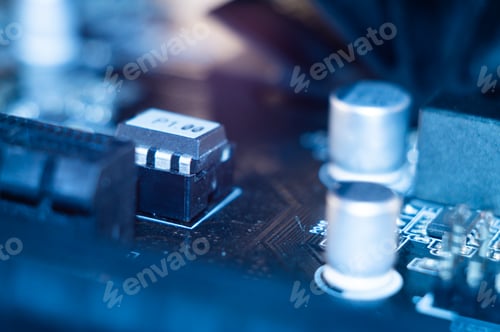 Preview: Macro shot of a microcircuit in blue lights
