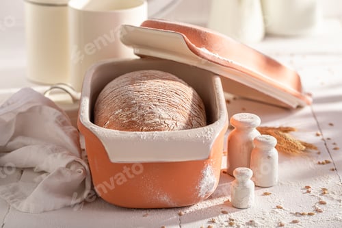 Preview: Hot loaf of bread in a home bakery.