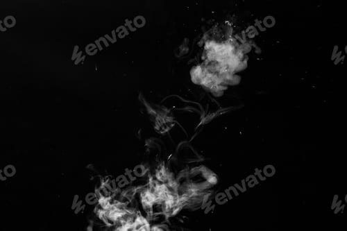 Preview: A jet of white water vapor with splashes of water from humidifier Isolated on a black background.