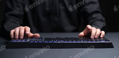 Preview: a person on his work place typing on the keyboard