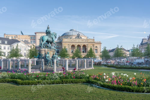 Preview: Kongens Nytorv Square with Christian V Statue and Royal Danish Theatre - Copenhagen, Denmark