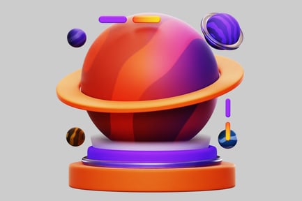 Visualização: Composição abstrata de esferas coloridas.