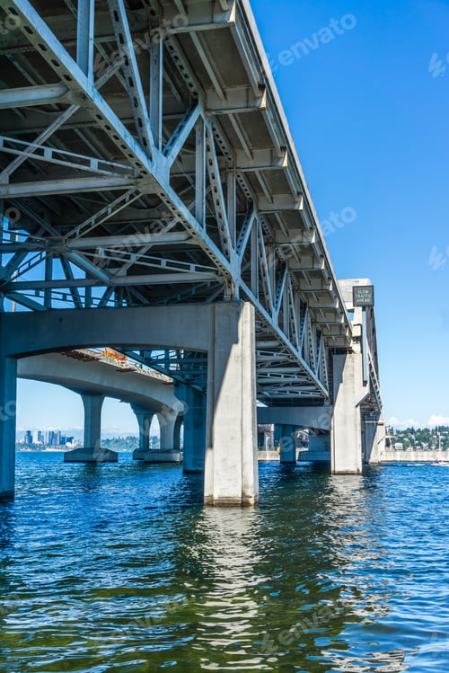 Preview: A View Of The Highway I-90 Bridge With Lake Washington Below.