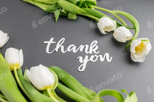 Preview: Thank You Message with White Tulips on Grey