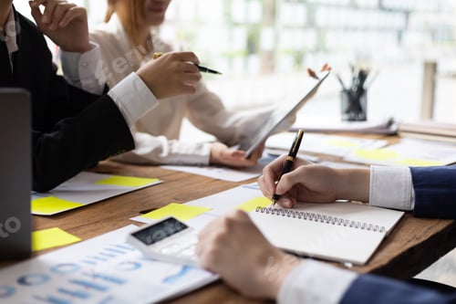 Preview: Business meeting, colleagues brainstorm together, discuss business project planning.