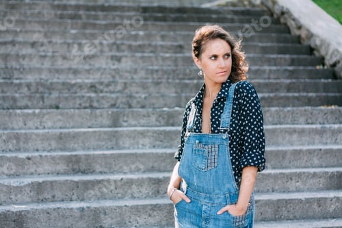 Preview: Beautiful Portrait Of Pretty Young Caucasian Woman Wear In Denim