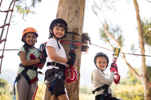 Preview: Kids enjoying zip line adventure on sunny day