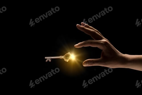 Preview: Close Up Image Of Business Person Holding Shining Key