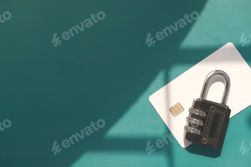 Preview: padlock on credit card, Internet data privacy information security concept