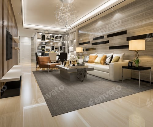 Preview: 3d rendering modern dining room and living room with luxury decor