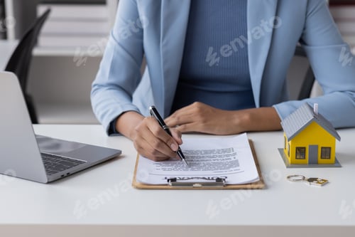Preview: Real estate broker agent presenting and consult to customer to decision making sign insurance form