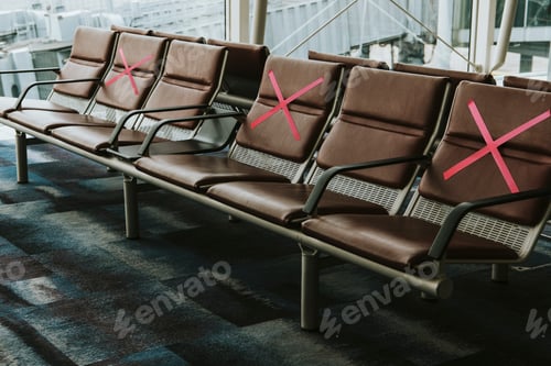 Preview: Seats marked with an x for social distancing during Covid-19