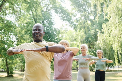 Preview: Senior people training outdoors in the morning