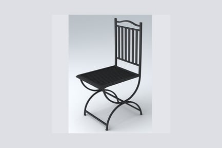 Preview: Black metal chair with curved backrest and slatted seat
