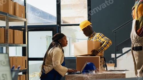Preview: African american people checking quality of goods