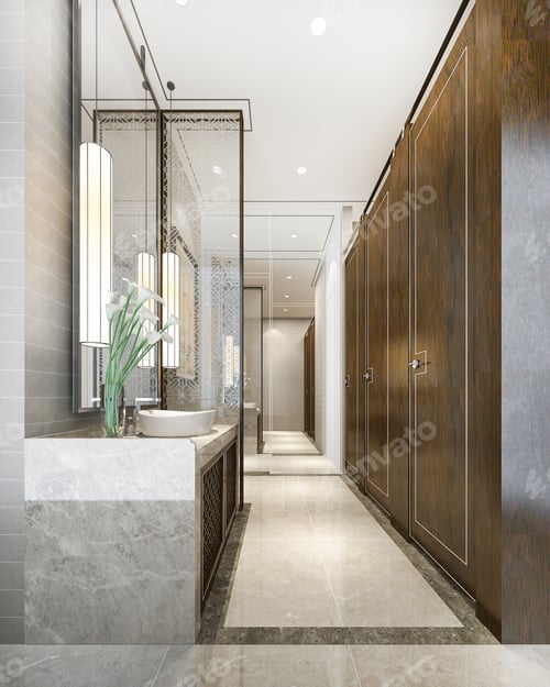 Preview: 3d rendering modern dining room and living room with luxury chinese decor