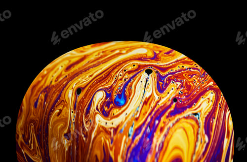 Preview: Virtual reality space with abstract multicolor psychedelic planet. Closeup Soap bubble