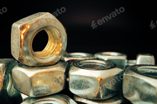 Preview: Metal nut on black background close up