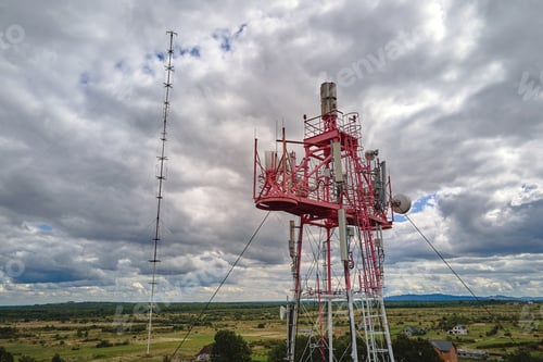 Preview: Aerial view of telecommunications cell phone tower