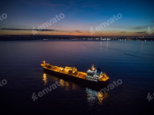 Preview: Aerial view oil ship tanker carrier oil on the sea at night