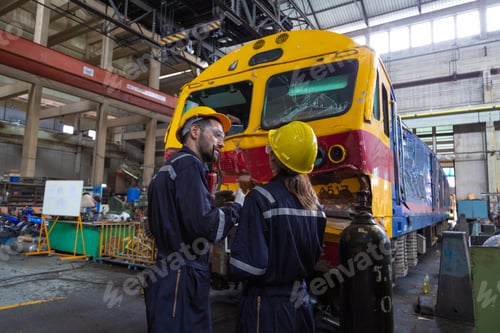 Preview: Engineer in the process of inspecting train engines Keep the machine ready for use in the train