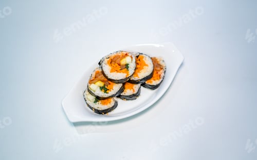 Delicious Gimbap Rolls on a White Plate
