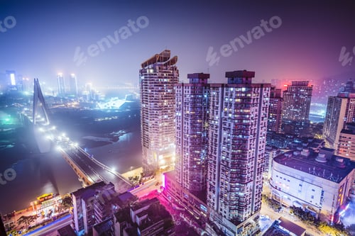 Preview: Chongqing, China With Qianximen Bridge Spanning The Jialing River.