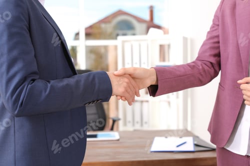 Preview: Human resources manager shaking hands with applicant during job interview in office