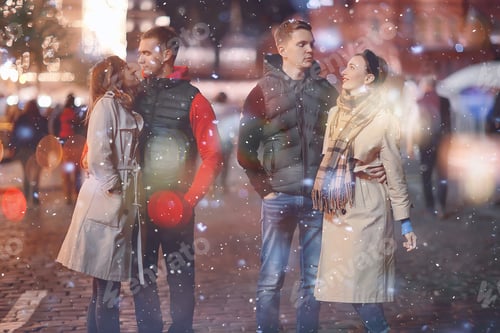 Preview: Red Square Evening Winter, A Group Of Friends For A Walk New Year Christmas Moscow Russia