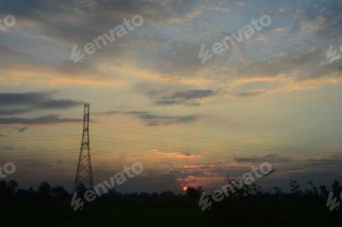 Preview: Violet purple sky in morning scenery Vibrant colorful blue sky summer time on sunrise
