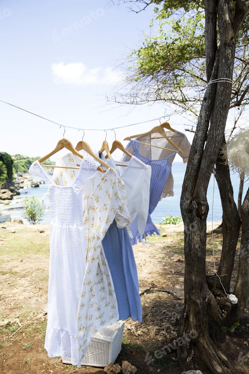 Preview: Clothes hanging on a washing line to dry.