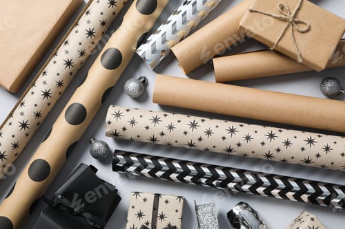 Preview: Concept of wrapping gift, composition with wrapping paper
