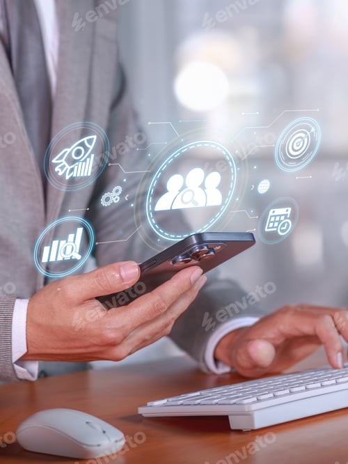 Preview: Vertical photo of a Businessman Analyzing and Maximizing Web Visibility with SEO Strategies