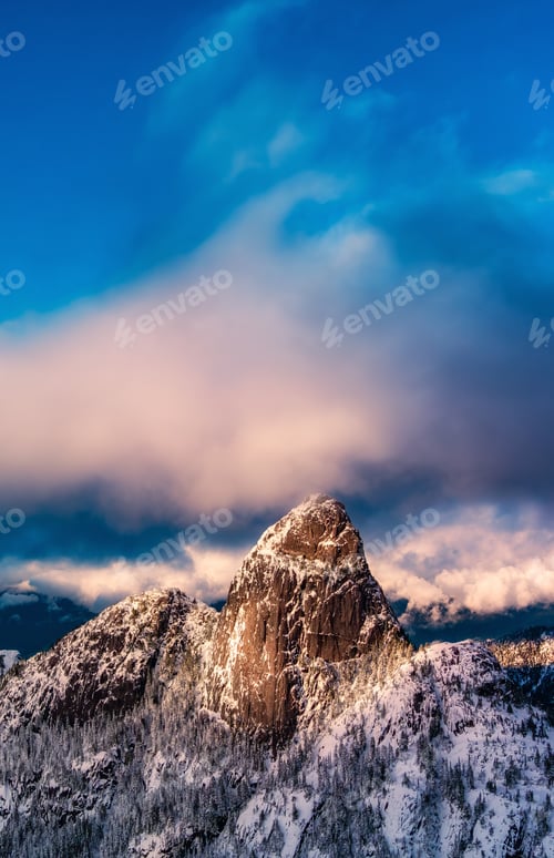 Preview: Snow Rocky Canadian Mountain Peaks Landscape. Aerial Panorama.