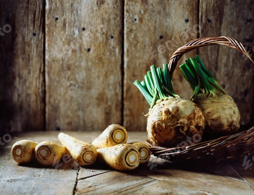 Preview: Parsnips and celeriac is wicker basket