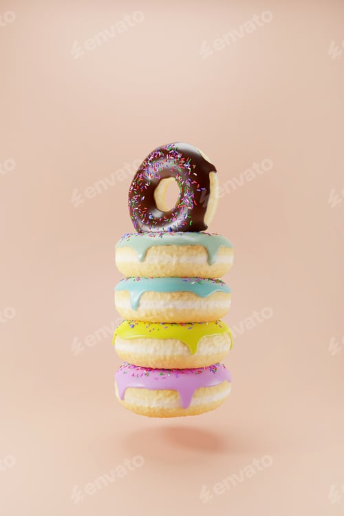 Preview: 3d render of glazed donut with sweet sprinkle