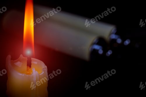 Preview: One light candle burning brightly candle light composition different rituals.