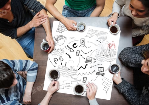 Preview: Black Drawings Of Charts Drew On A Poster During A Meeting