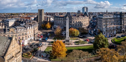 Preview: Aerial view of the Victorian architecture of Prospect Square in Harrogate
