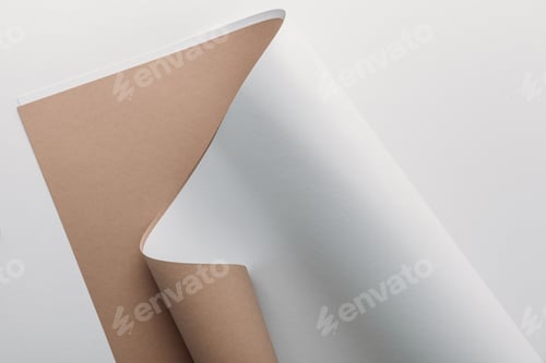 Preview: white and brown paper sheets on grey background