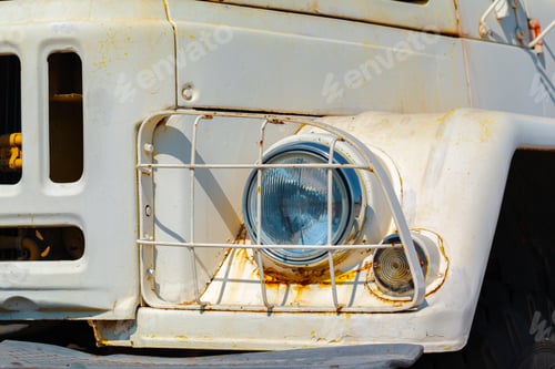 Preview: Headlight of an old rusty soviet truck