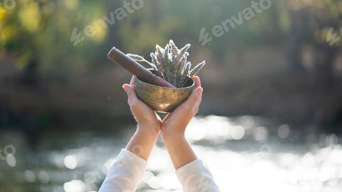 Preview: Unrecognizable woman with yogi elements for yoga, alternative medicine