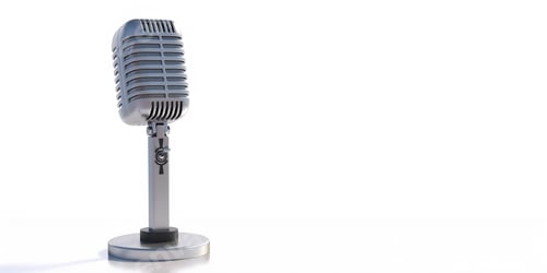 Preview: Microphone vintage on stand isolated on white background, copy space. 3d illustration