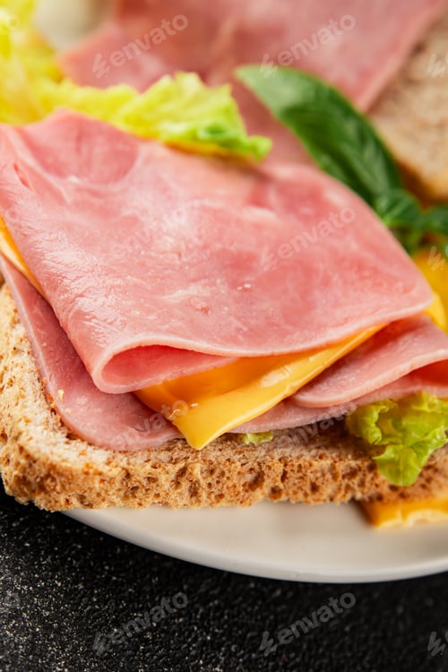 Preview: Sandwich ham, cheese, bread toast meat spam fresh delicious gourmet food background
